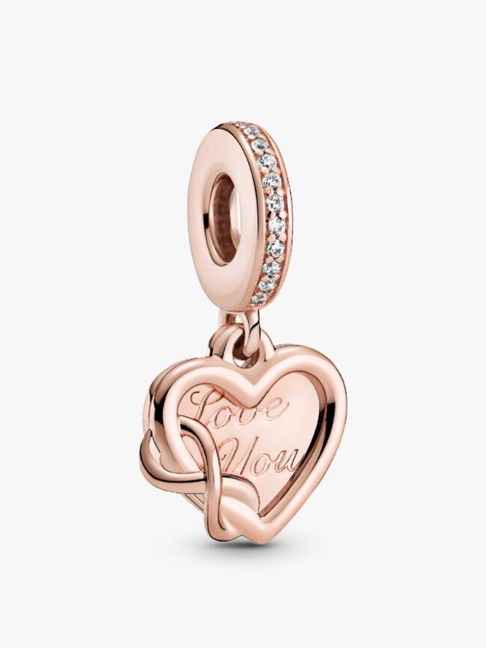 Pandora 14k Rose Gold Plated Love You Infinity Heart Dangle Charm
